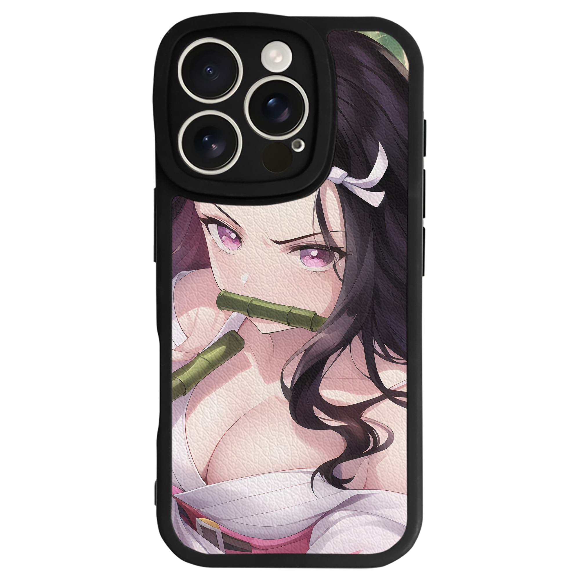 （画像用） 鬼滅の刃（きめつのやいば）竈門 禰󠄀豆子／かまど ねずこ Kamado Nezuko 【iPhone 16シリーズ対応】シリコンスマホケース（レザー調） 材質：シリコン